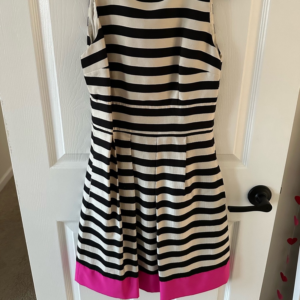 Eliza J Women’s Dress White and Black Stripes with Hot Pink Accent